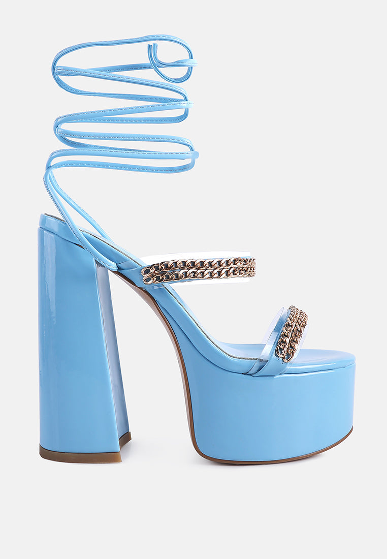 Indulgence Metal Chain Lace Up Chunky Sandals - Tigbul's Variety Fashion Shop