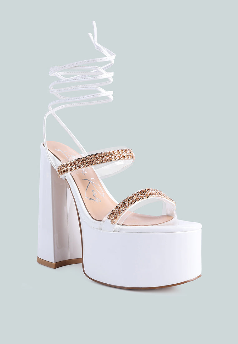 Indulgence Metal Chain Lace Up Chunky Sandals - Tigbul's Variety Fashion Shop