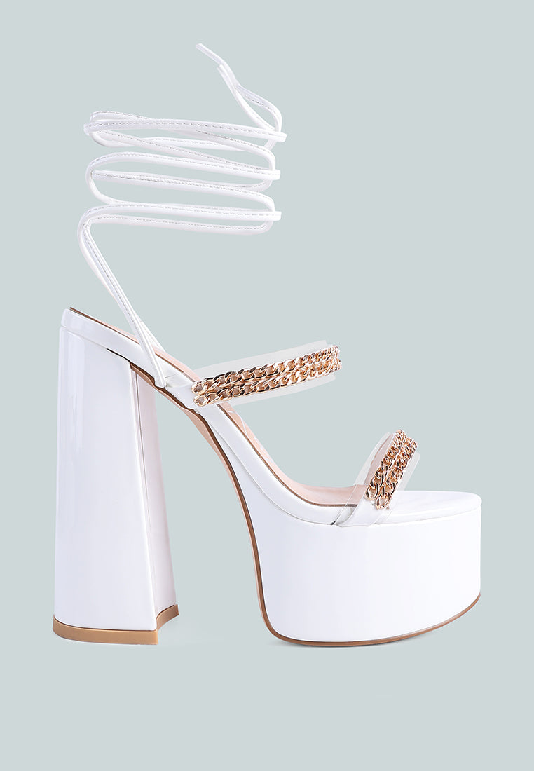Indulgence Metal Chain Lace Up Chunky Sandals - Tigbul's Variety Fashion Shop