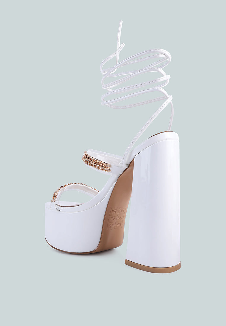 Indulgence Metal Chain Lace Up Chunky Sandals - Tigbul's Variety Fashion Shop