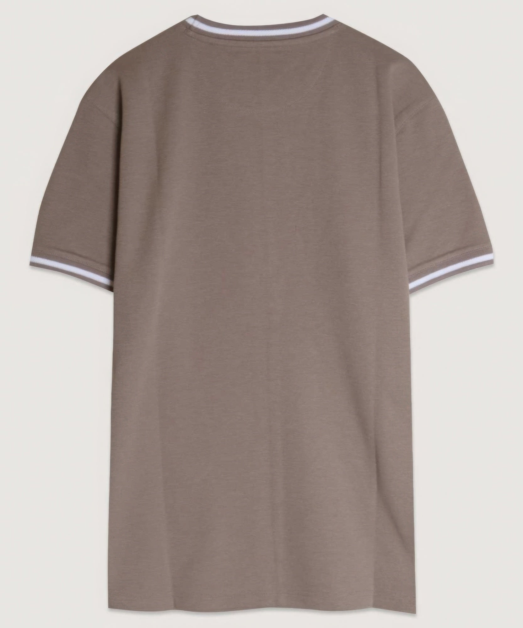 Taupe-brown Interlock Crew Tee, plain back view with ribbed collar and sleeve trim