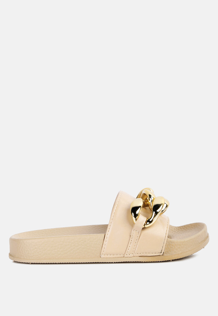 Ishtar Metallic Chain Metal Slid Flats - Tigbul's Variety Fashion Shop