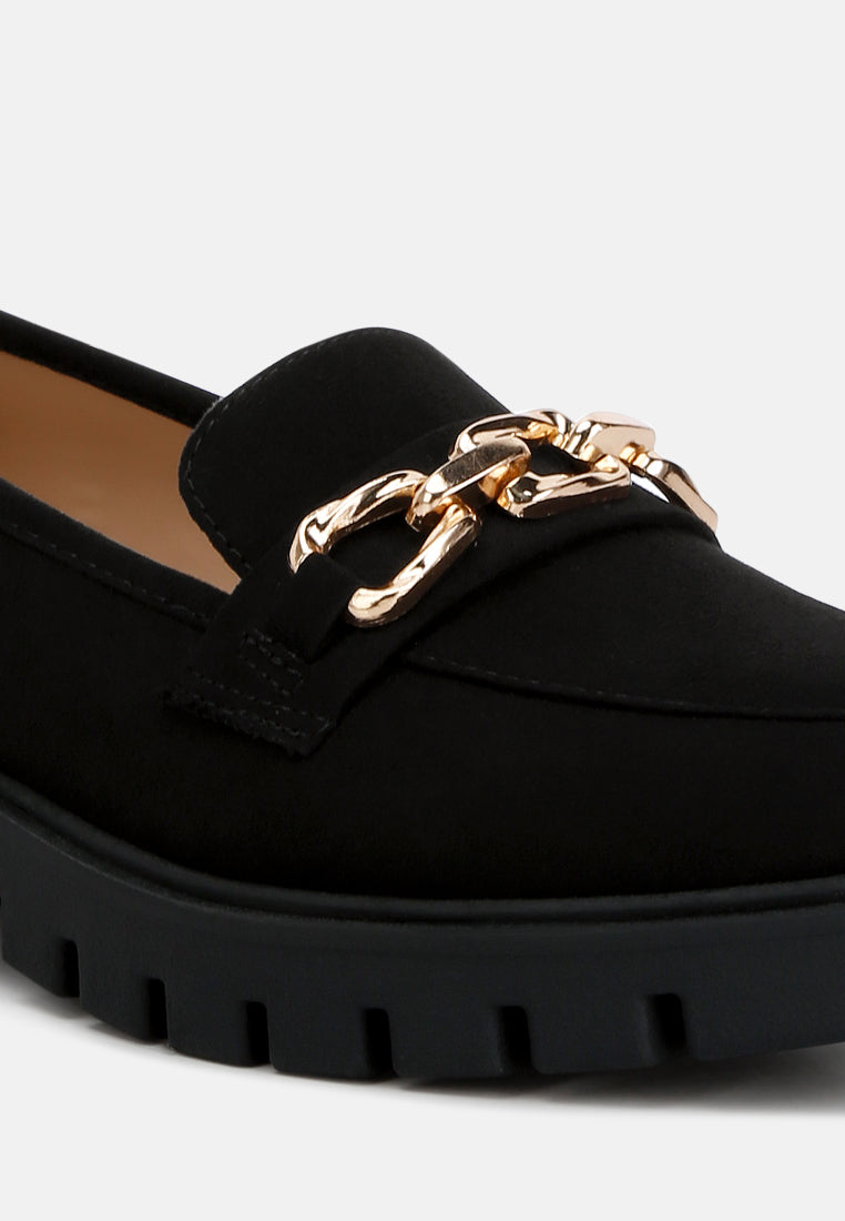 Jacop Micro Suede Metal Chain Link Loafers - Tigbul's Variety Fashion Shop