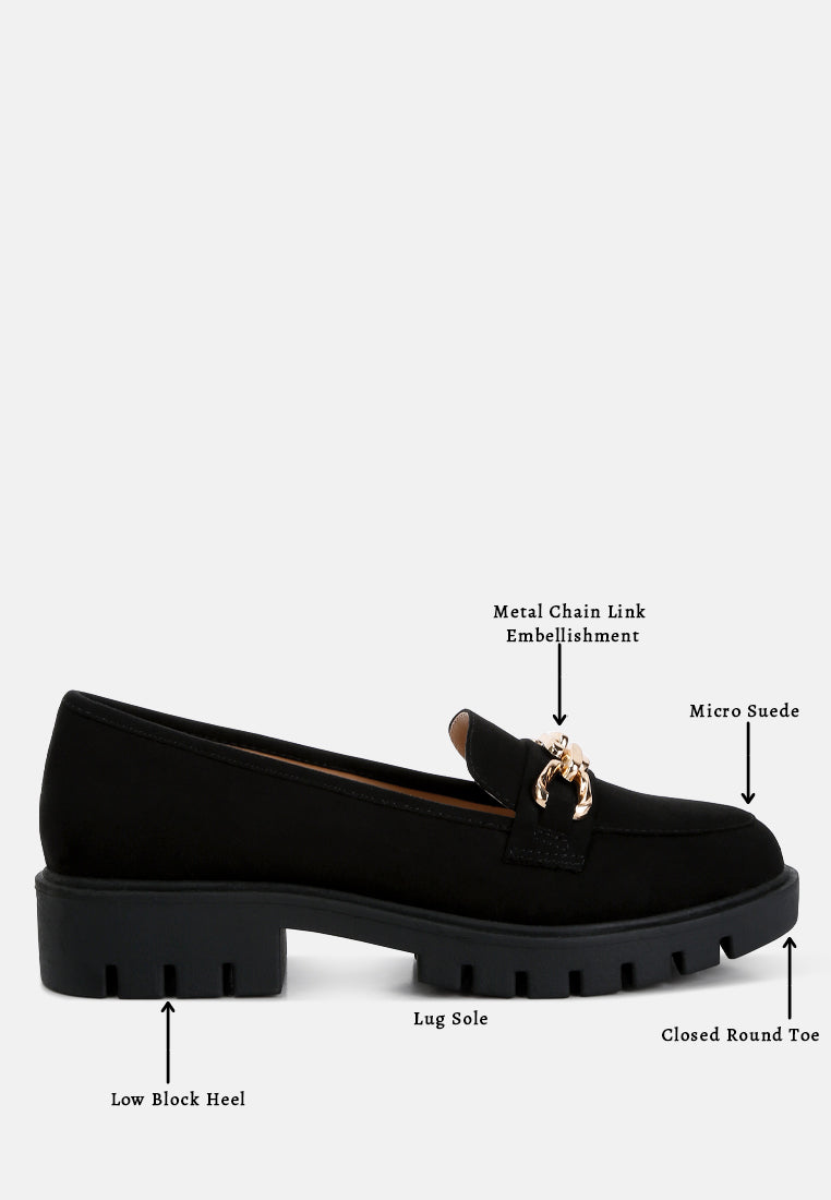 Jacop Micro Suede Metal Chain Link Loafers - Tigbul's Variety Fashion Shop