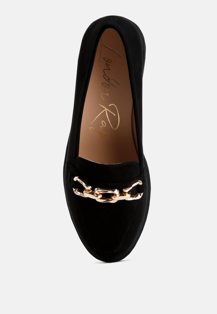 Jacop Micro Suede Metal Chain Link Loafers - Tigbul's Variety Fashion Shop
