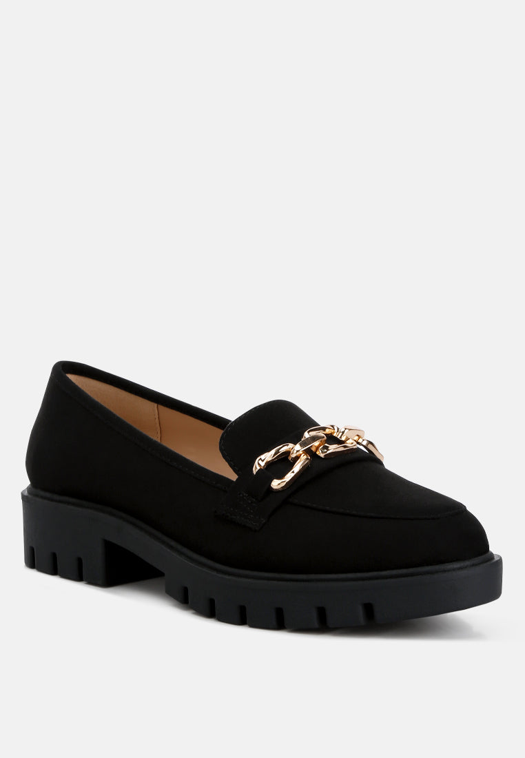 Jacop Micro Suede Metal Chain Link Loafers - Tigbul's Variety Fashion Shop
