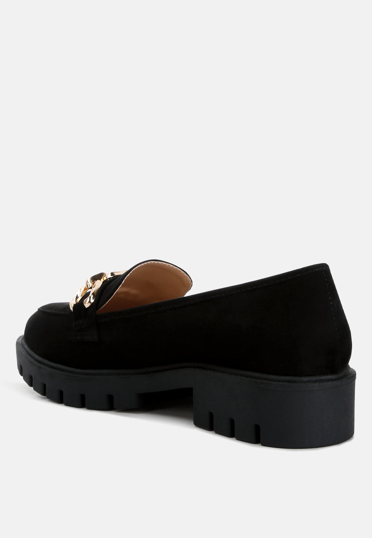 Jacop Micro Suede Metal Chain Link Loafers - Tigbul's Variety Fashion Shop