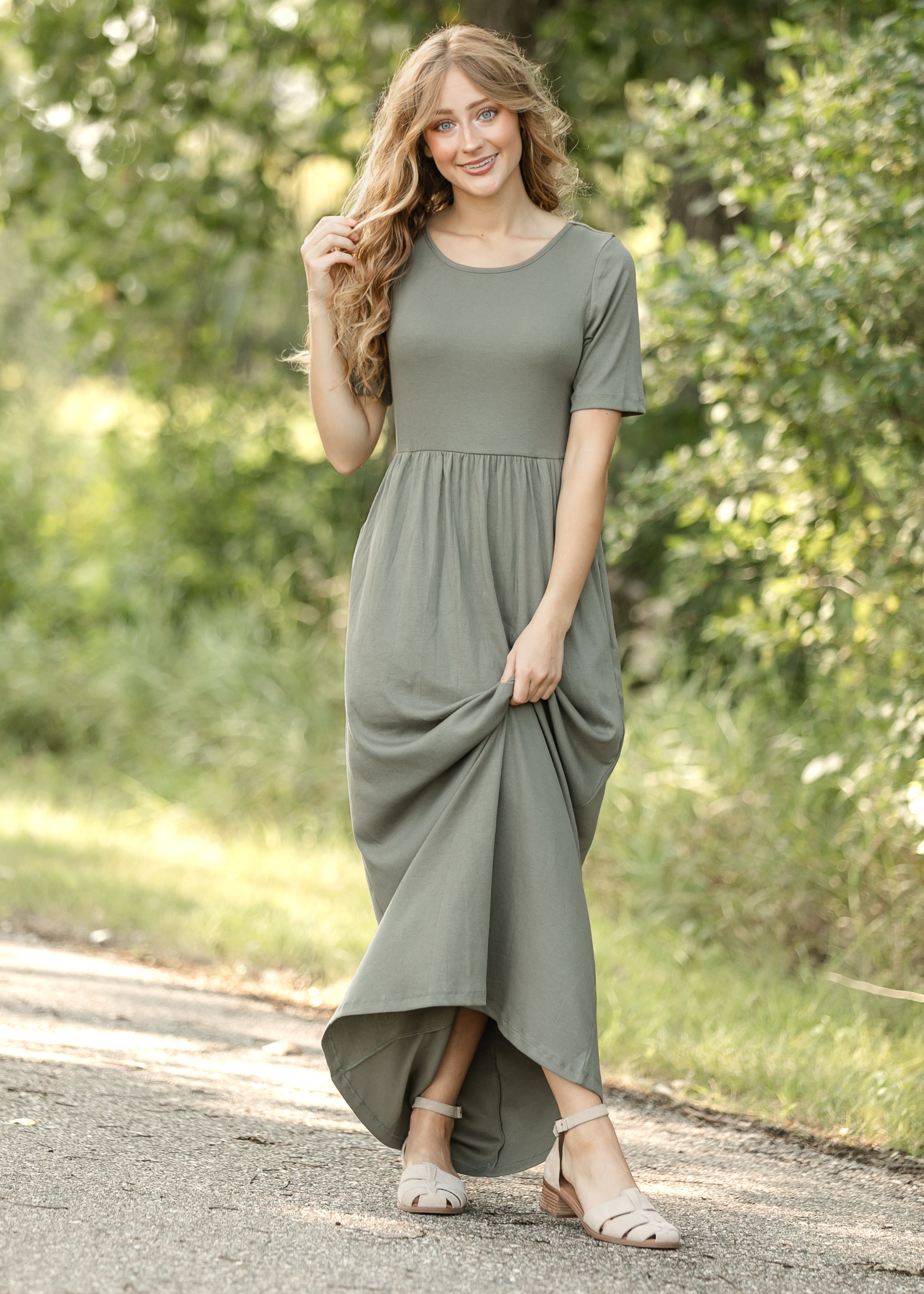 Jasmine Olive Ribbed Maxi Dress