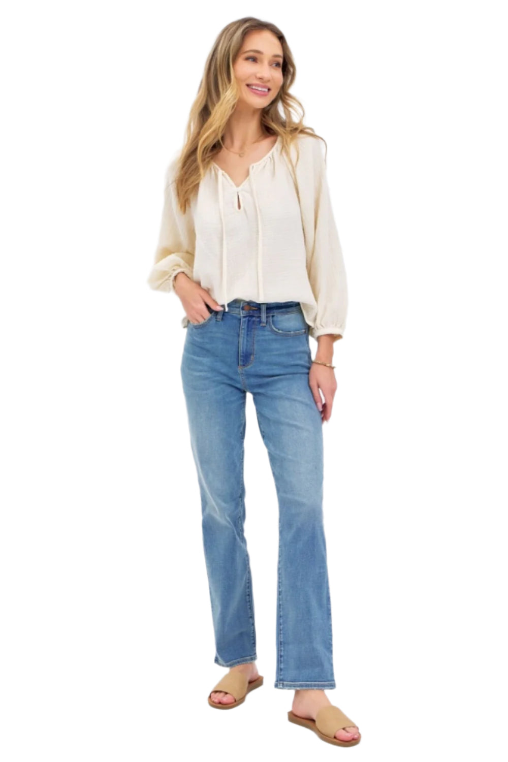 High-waist straight jeans, Medium wash, size 5/27