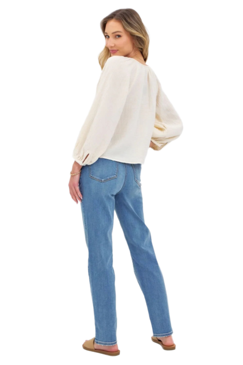 High-waist straight jeans in medium wash, back view, straight leg
