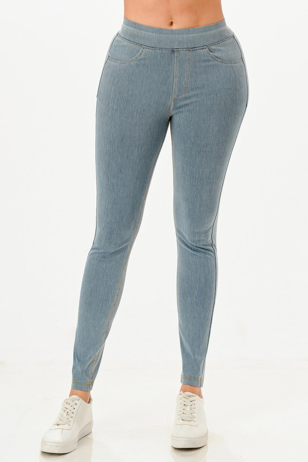 Ultra Soft Jegging Jeans in light wash denim, straight-on view of back and waistband