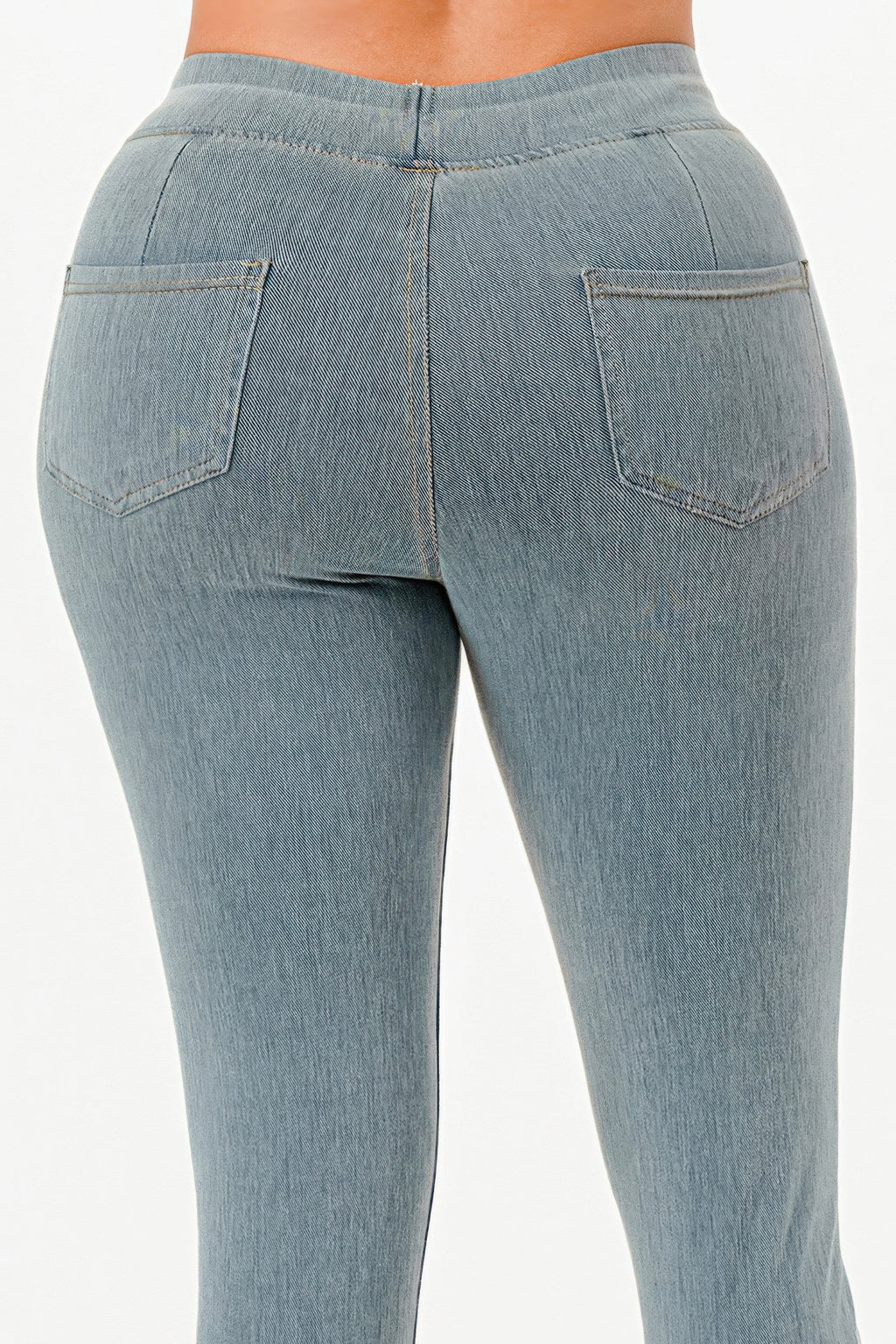 Ultra Soft Jegging Jeans in light wash denim, close-up of back with two pockets