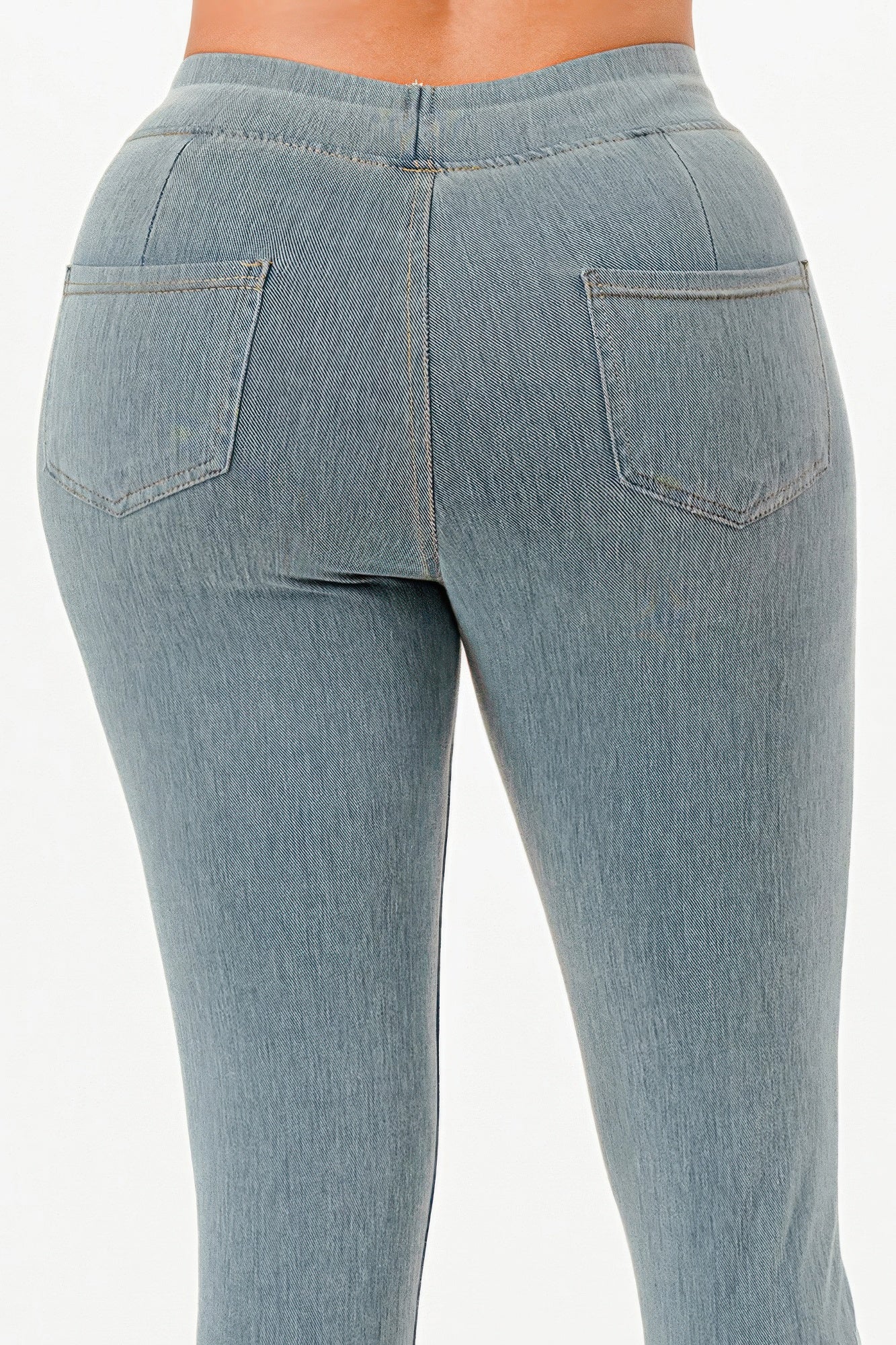 Ultra Soft Jegging Jeans in light wash denim, close-up of back with two pockets