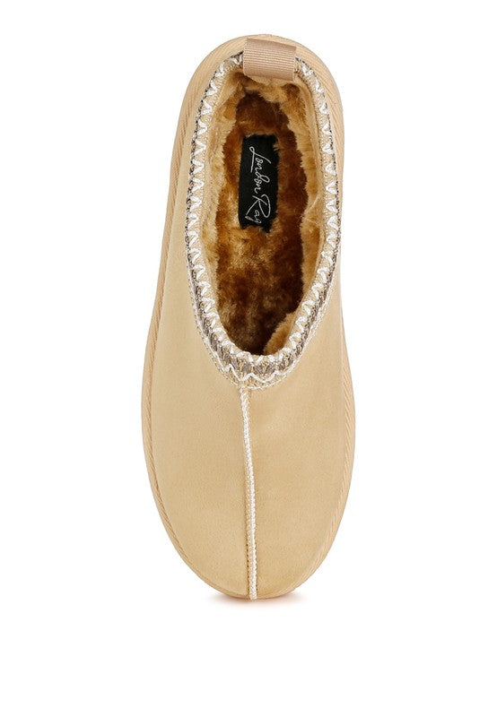 Rag Company Jesters slip-on platform shoe in beige with embroidered collar trim