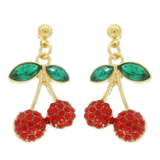Jeweled Red Cherry Post Earrings - Tigbul's Variety Fashion Shop