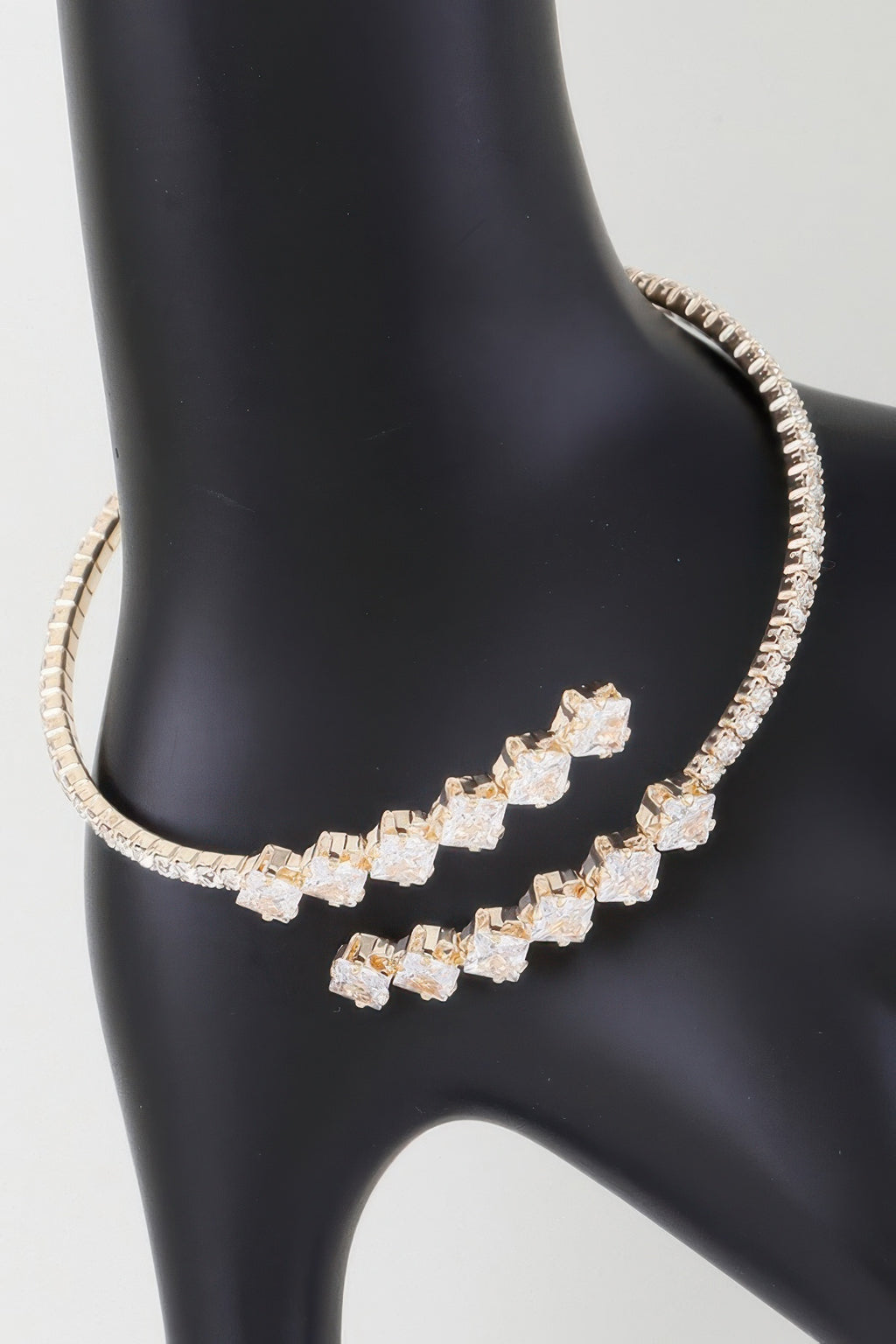 Silver clear wrap bracelet with rectangular rhinestone star centerpiece