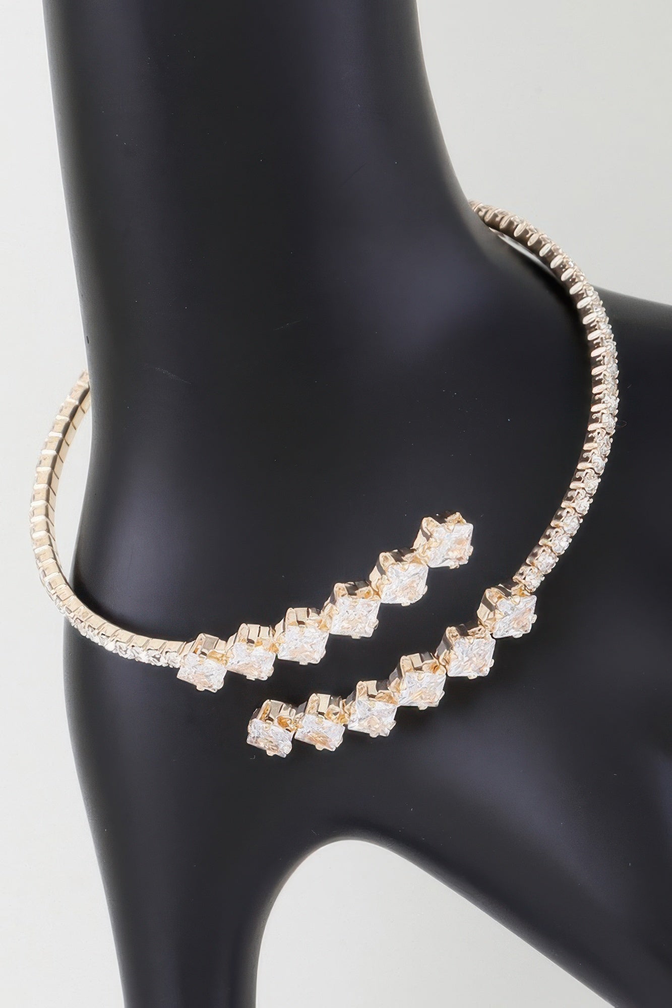 Silver clear wrap bracelet with rectangular rhinestone star centerpiece
