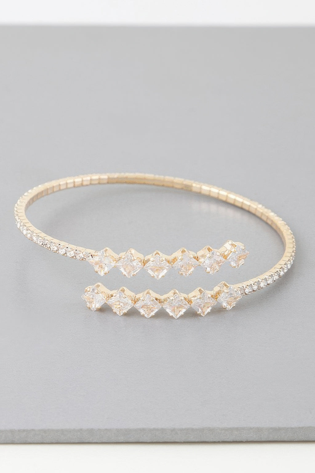 Silver clear rhinestone wrap bracelet, double row with star-shaped center