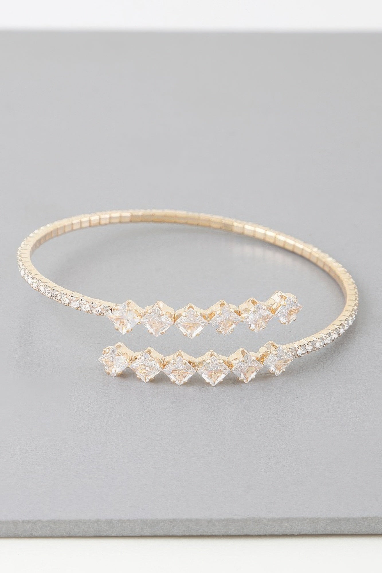 Silver clear rhinestone wrap bracelet, double row with star-shaped center
