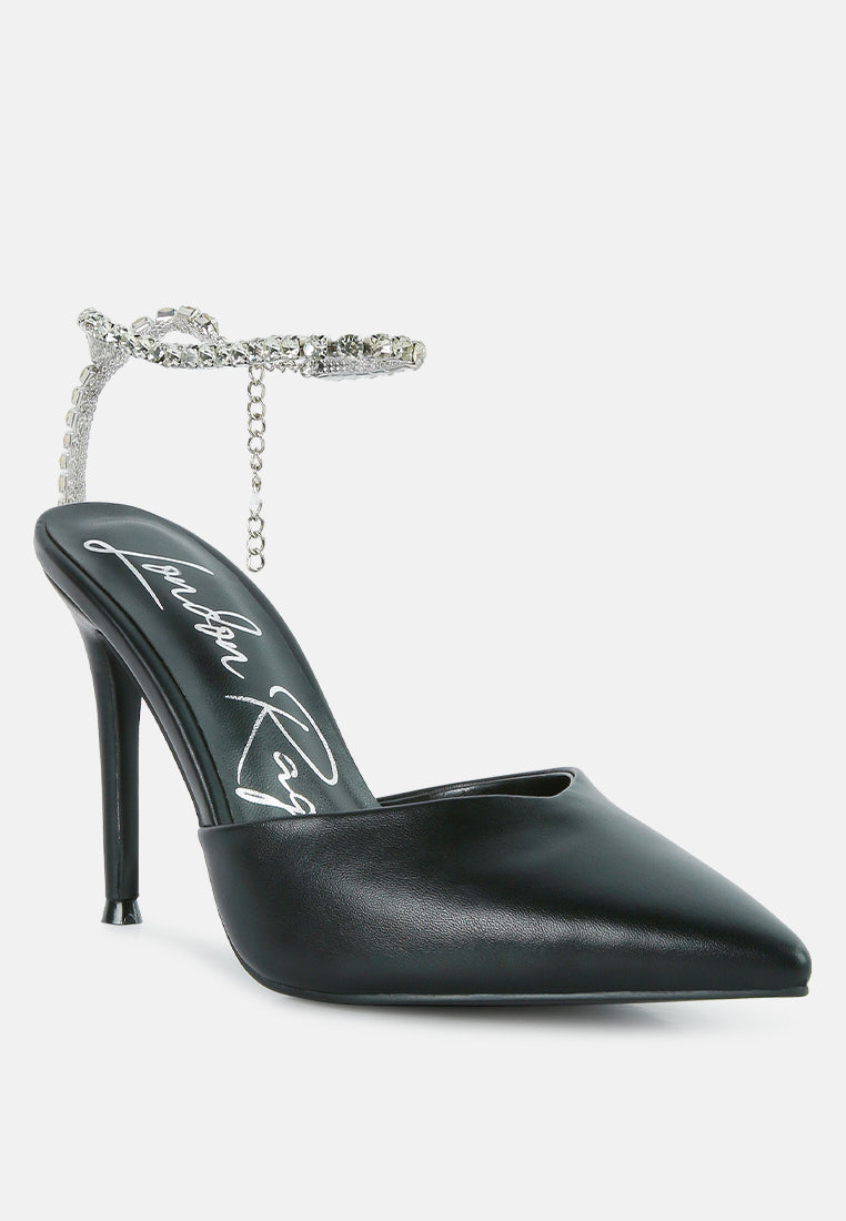 Joyce Diamante Embellished Stiletto Mule Sandals - Tigbul's Variety Fashion Shop