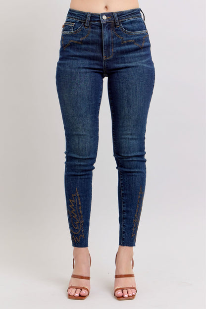 Judy Blue Full Size Embroidered High Rise Skinny Jeans Plus Size - Tigbul's Variety Fashion Shop