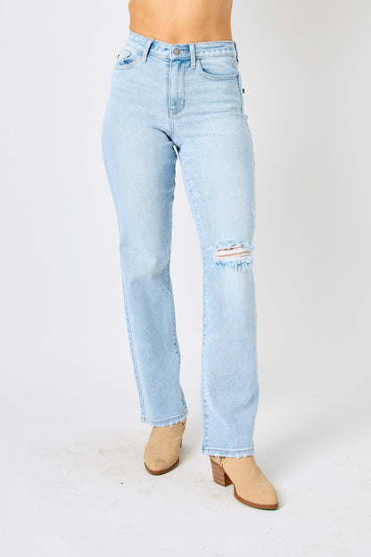 Judy Blue Full Size High Waist Distressed Straight Jeans - Tigbul's Variety Fashion Shop