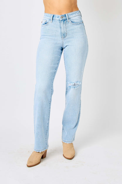Judy Blue Full Size High Waist Distressed Straight Jeans - Tigbul's Variety Fashion Shop