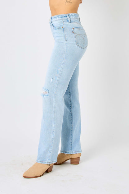 Judy Blue Full Size High Waist Distressed Straight Jeans - Tigbul's Variety Fashion Shop