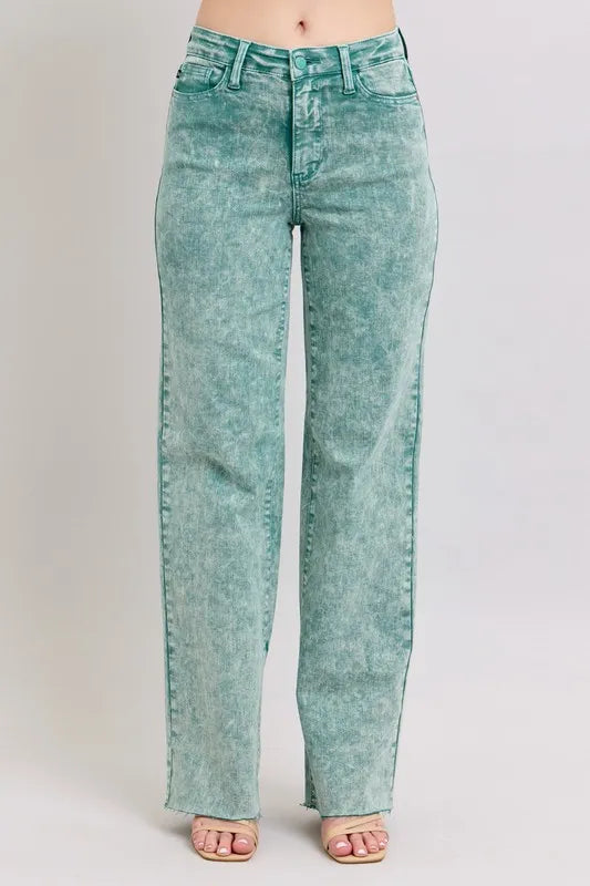 SEA GREEN High-waist dad jeans with raw hem and button-fly closure