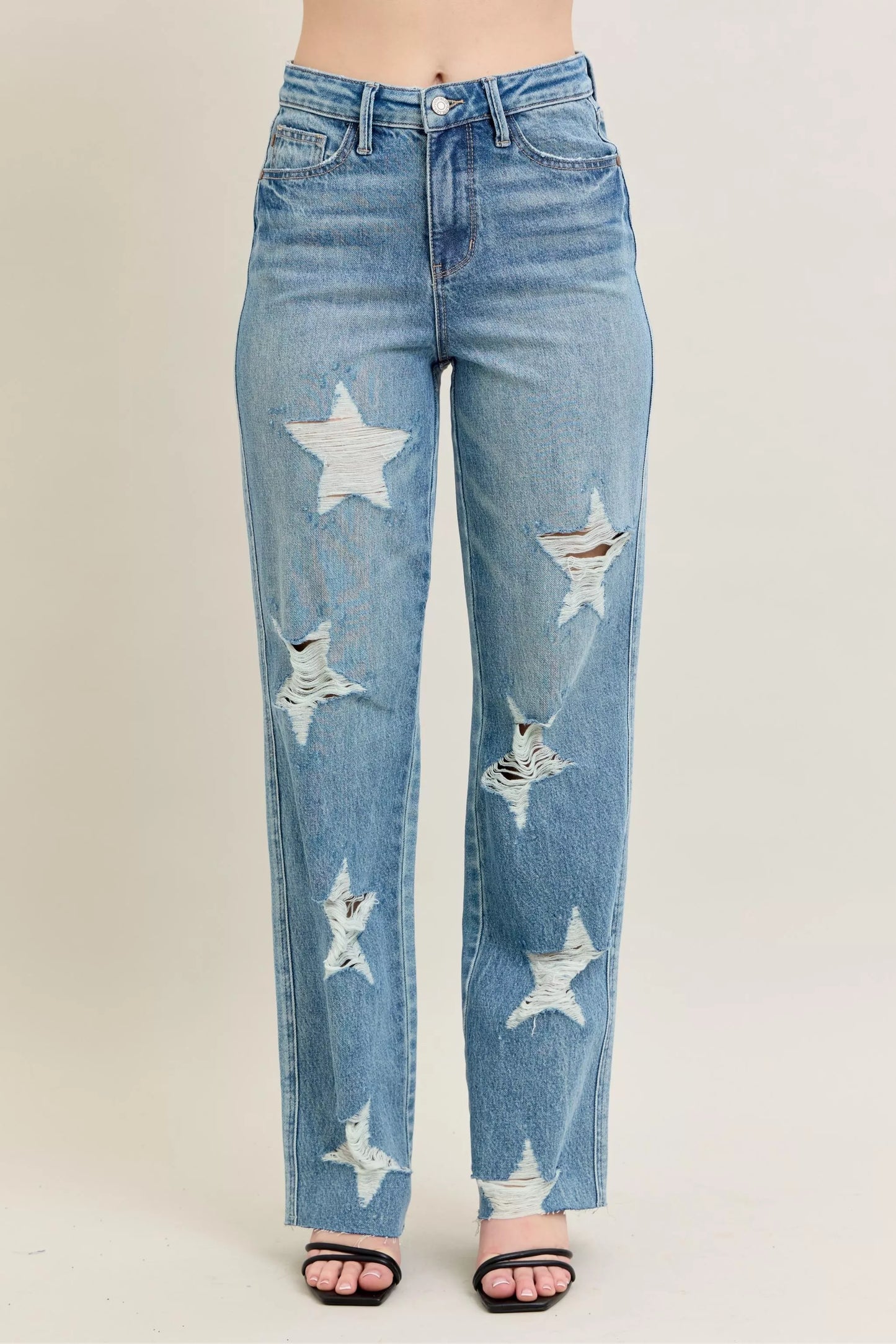 Judy Blue Full Size High Waist  Rigid Magic Star Shaped Destroy 90's Straight Jeans Plus Size - Tigbul's Variety Fashion Shop