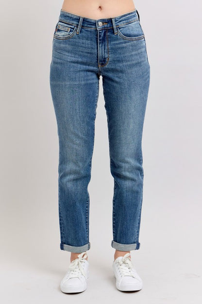 Judy Blue Full Size Mid Rise Skinny Cuff Jeans with Pockets Plus Size - Tigbul's Variety Fashion Shop