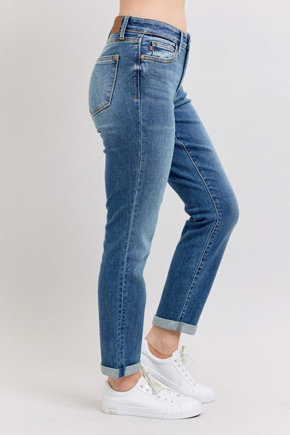 Judy Blue Full Size Mid Rise Skinny Cuff Jeans with Pockets Plus Size - Tigbul's Variety Fashion Shop