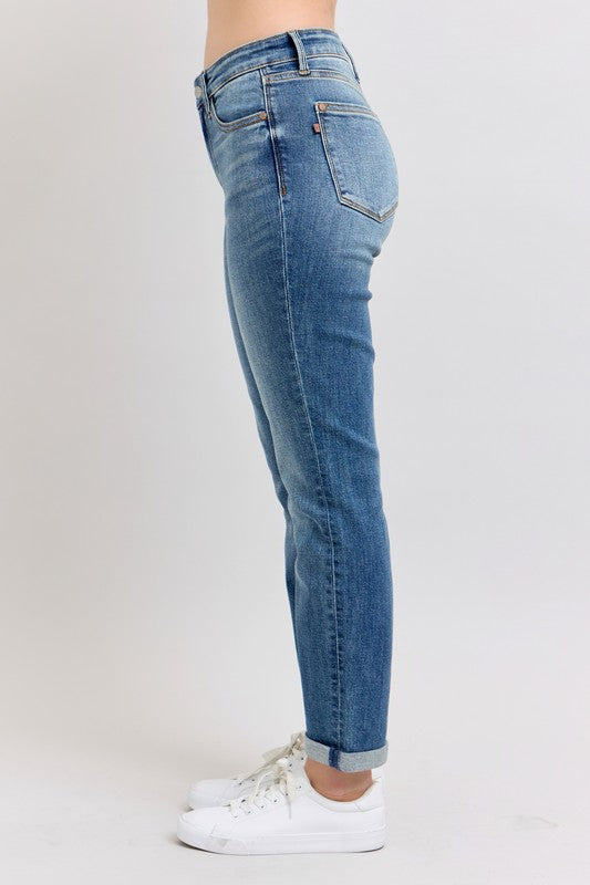 Judy Blue Full Size Mid Rise Skinny Cuff Jeans with Pockets Plus Size - Tigbul's Variety Fashion Shop