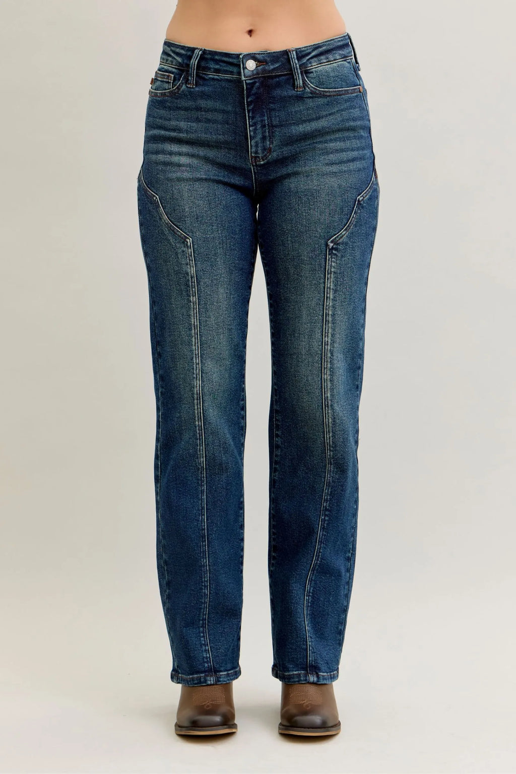 Judy Blue dark denim plus-size straight-leg jeans with seam detail