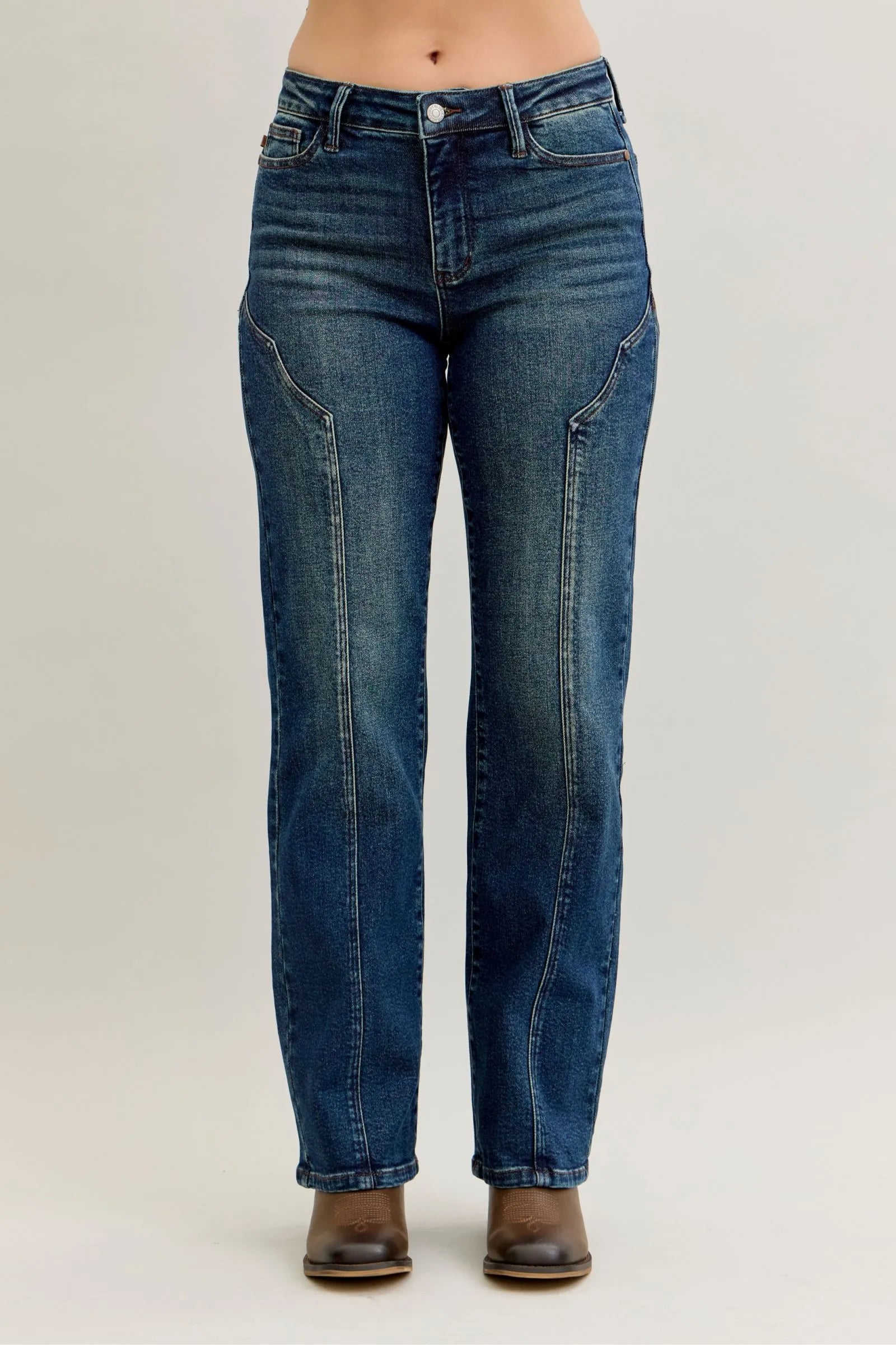 Judy Blue dark denim plus-size straight-leg jeans with seam detail
