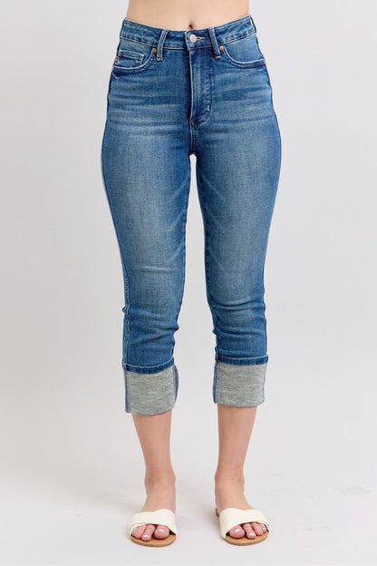 Judy Blue Full Size Skinny Cuff Capris Jeans with Pockets Plus Size - Tigbul's Variety Fashion Shop