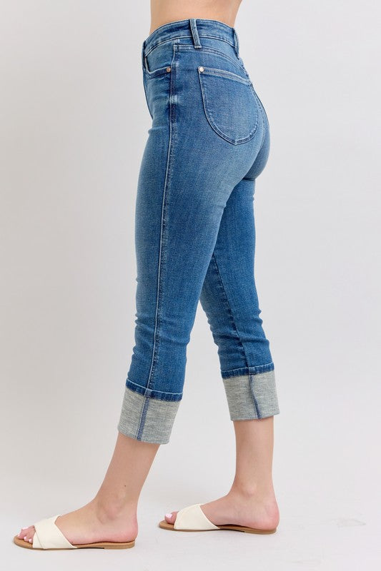 Judy Blue Full Size Skinny Cuff Capris Jeans with Pockets Plus Size - Tigbul's Variety Fashion Shop