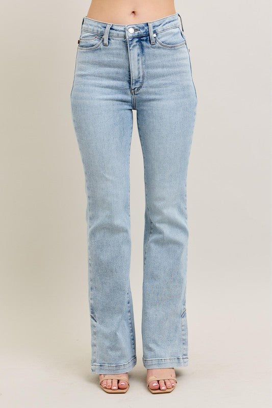 Judy Blue Full Size Tummy Control Vintage Wash Side Slit Slim Boot Jeans Plus Size - Tigbul's Variety Fashion Shop