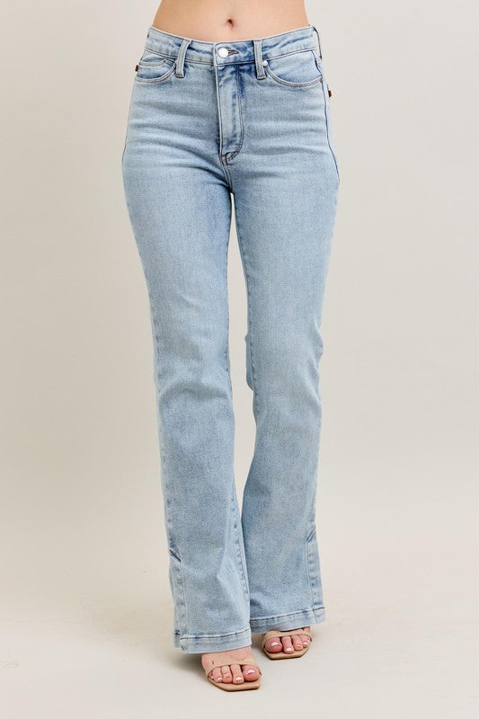 Judy Blue Full Size Tummy Control Vintage Wash Side Slit Slim Boot Jeans Plus Size - Tigbul's Variety Fashion Shop