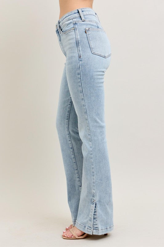 Judy Blue Full Size Tummy Control Vintage Wash Side Slit Slim Boot Jeans Plus Size - Tigbul's Variety Fashion Shop