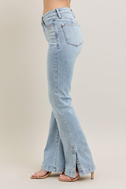 Judy Blue Full Size Tummy Control Vintage Wash Side Slit Slim Boot Jeans Plus Size - Tigbul's Variety Fashion Shop