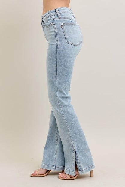 Judy Blue Full Size Tummy Control Vintage Wash Side Slit Slim Boot Jeans Plus Size - Tigbul's Variety Fashion Shop