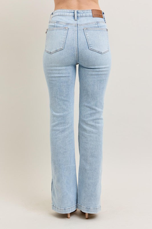 Judy Blue Full Size Tummy Control Vintage Wash Side Slit Slim Boot Jeans Plus Size - Tigbul's Variety Fashion Shop