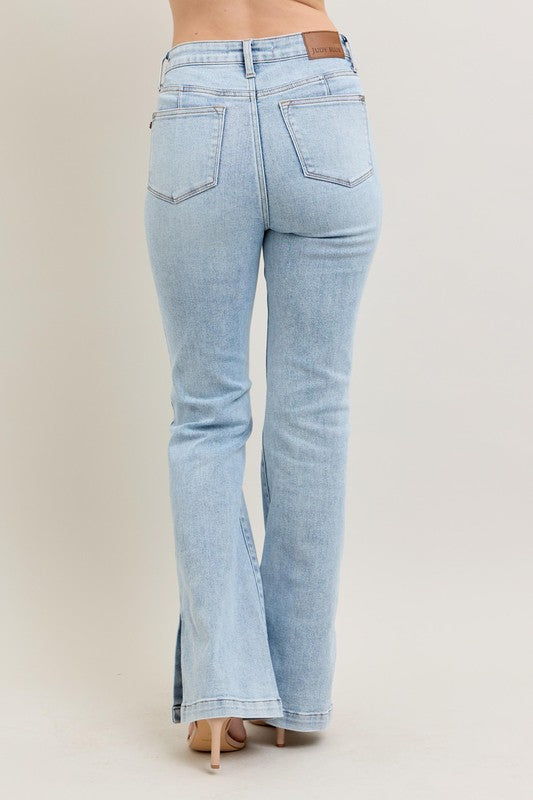 Judy Blue Full Size Tummy Control Vintage Wash Side Slit Slim Boot Jeans Plus Size - Tigbul's Variety Fashion Shop