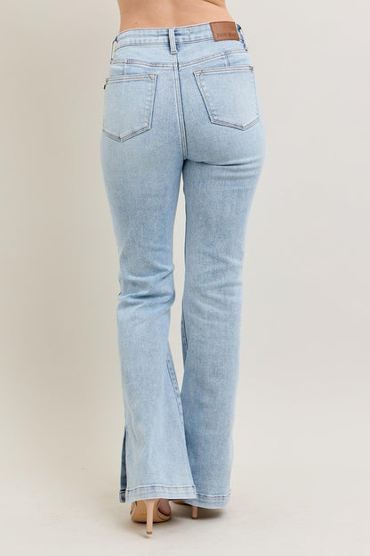 Judy Blue Full Size Tummy Control Vintage Wash Side Slit Slim Boot Jeans Plus Size - Tigbul's Variety Fashion Shop