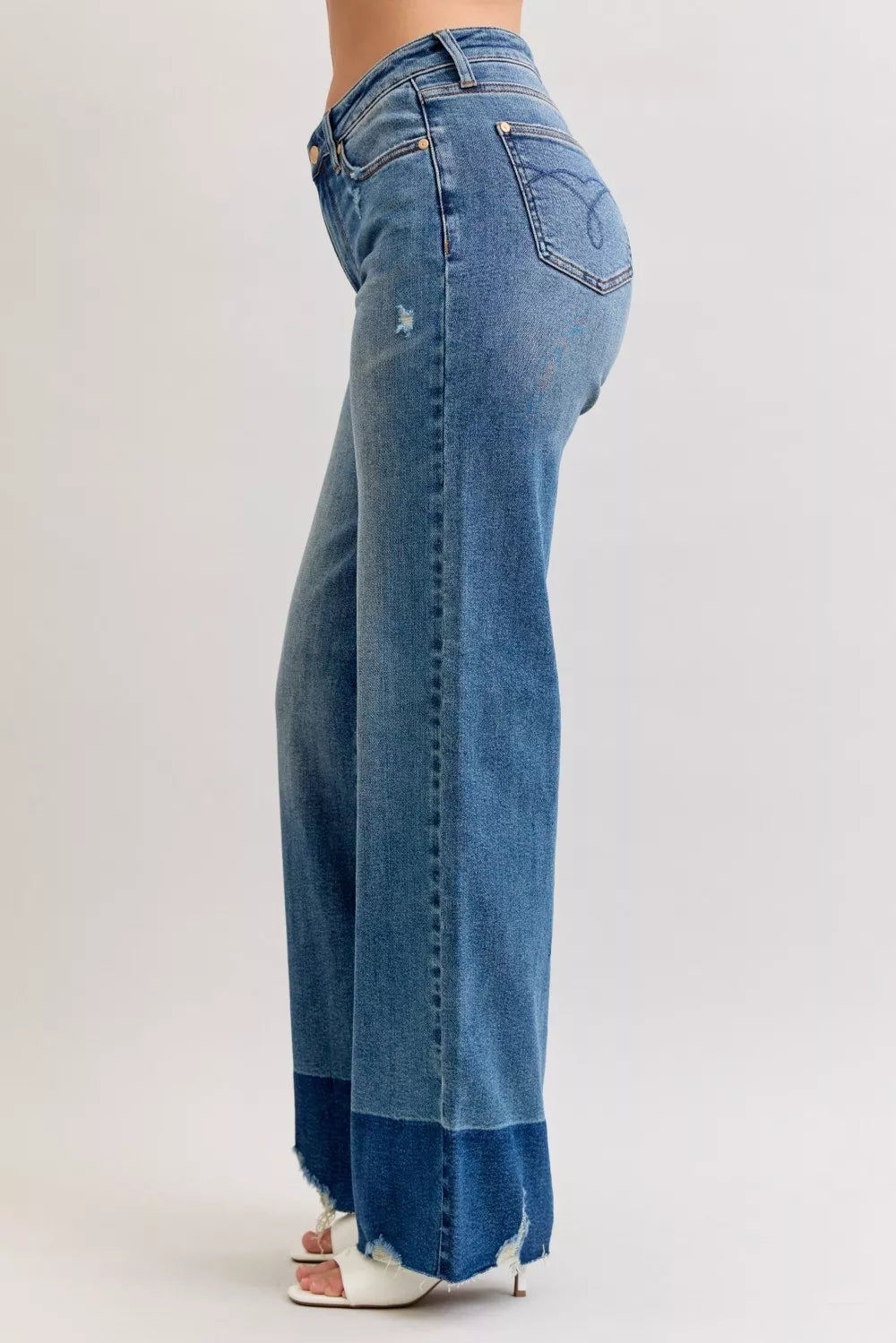 High-waist straight jeans in dark wash (DK), back side view