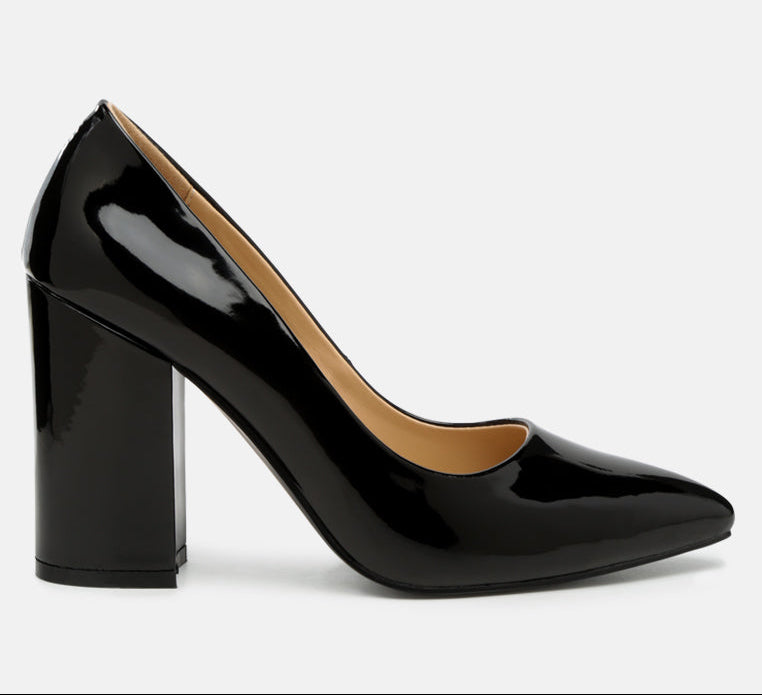 Kamira Patent Block Heeled Pumps - Tigbul's Variety Fashion Shop