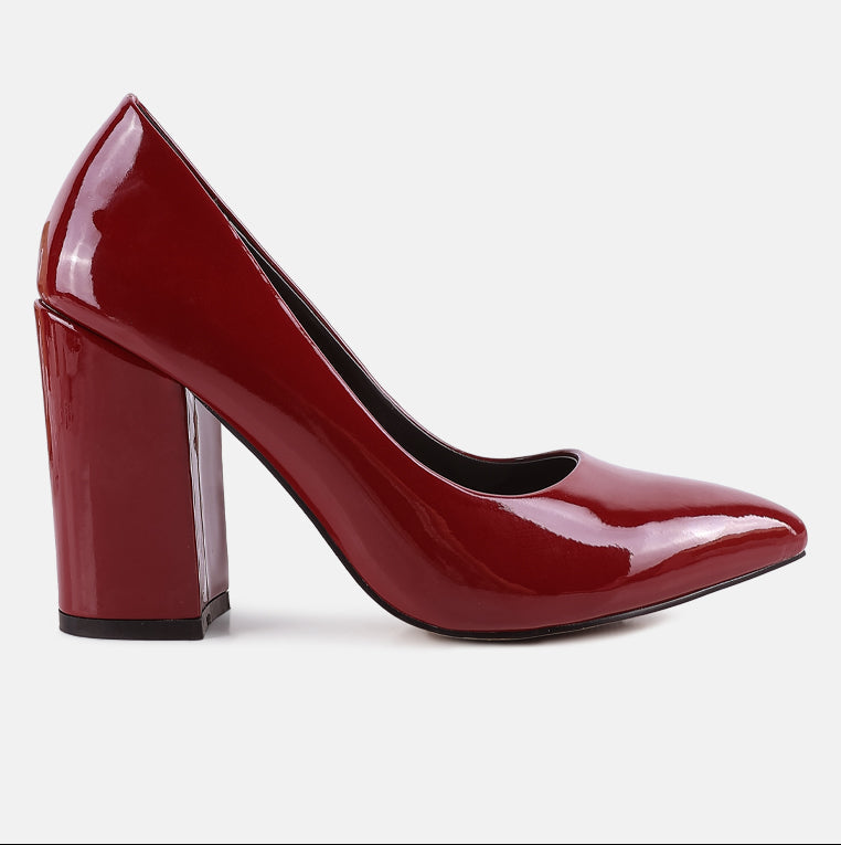 Kamira Patent Block Heeled Pumps - Tigbul's Variety Fashion Shop