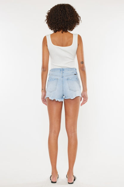 Distressed Button Fly Blue Denim Shorts - Tigbul's Variety Fashion Shop