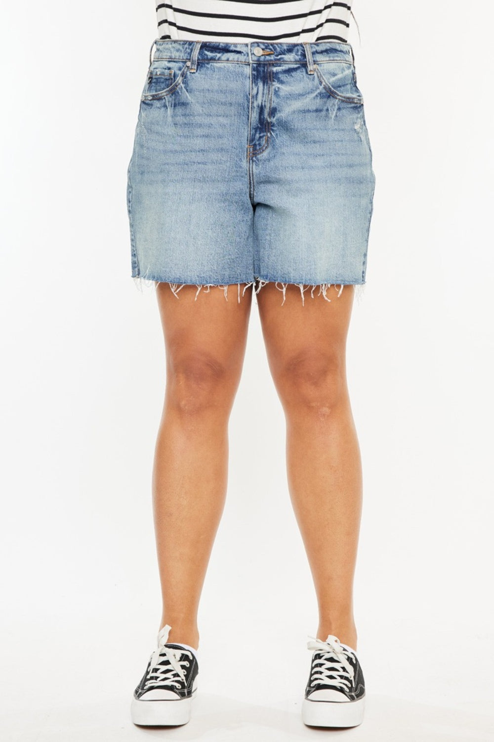 Kancan Full Size Raw Hem High Waist Denim Shorts - Tigbul's Variety Fashion Shop